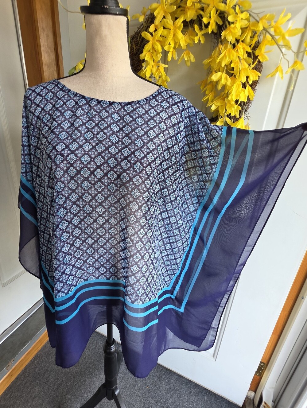 NWT Talbots Floral Pattern Sheer Poncho, L/ XL